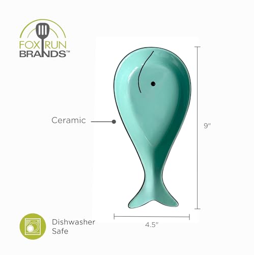 Fox Run Spoon Rest, Cute Whale Ceramic Spoon and Spatula Rest for Kitchen 4.7" x 9.2" x 2", Whale