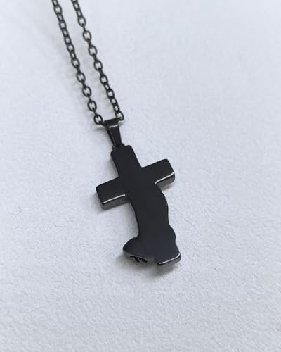 Cross-shaped Ashes Necklace, Customizable for Pet or Human Ashes, Suitable for Both Men and Women Black
