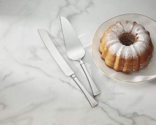 Lenox Portola silverware cake knife and server set for desserts, featuring polished stainless steel and elegant design.