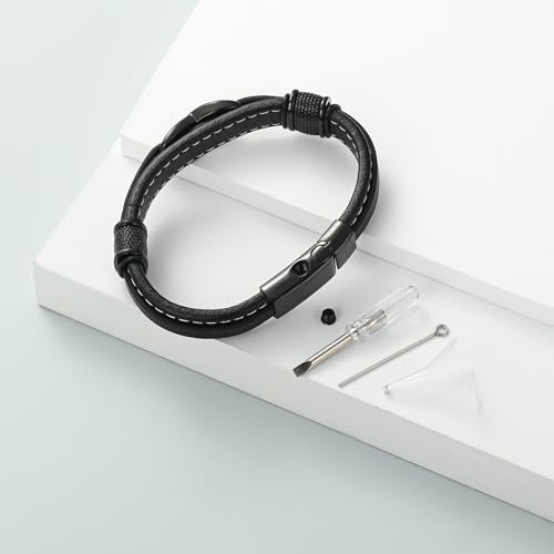Imrsanl Cremation Bracelet for Ashes Infinity Leather Bangle for Men Women Urn Bracelets Memorial Jewelry Loved Ones Funeral Keepsake Ashes Holder Black-22cm