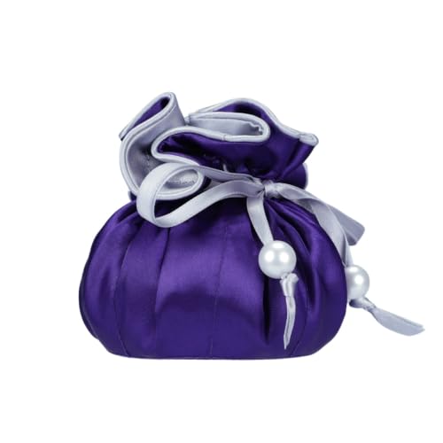 Marisa D'Amico Drawstring Premium Satin Jewelry Pouch with 8 Interior Pockets, Purple + Silver