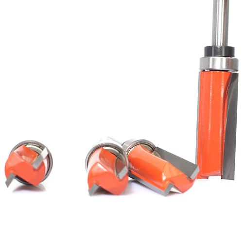 Flush Cutter Set of 4 HW, Diameter 19 mm, Shaft 8 mm, with Ball Bearing on Shaft | Four cutting lengths (20/25/38/50 mm) for precise flush milling, copying and template milling. Bündigfräser 4-tlg.