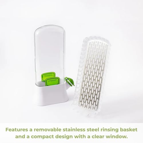 Clear Prepara Herb Savor jar for fresh herbs storage, featuring a compact, transparent food canister with a lid.
