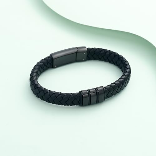 Cremation Jewelry Urn Bracelet for Ashes for Men Women Keepsake Memorial Cuff Bangle Braided Leather Wristband Bracelet for Loved One Black-24cm