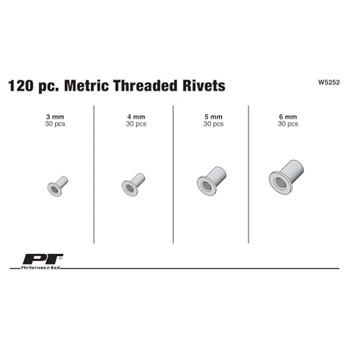 Performance Tool W5252 120-piece metric threaded rivet assortment kit in storage case