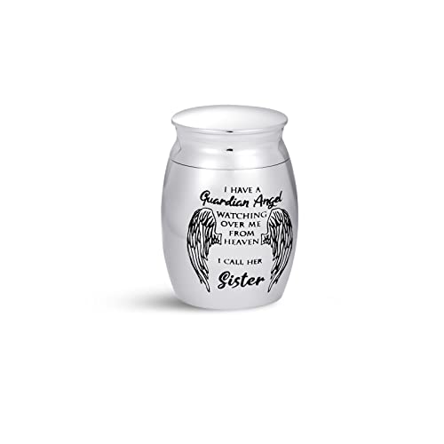 LSxAB Mini Cremation Urn for Ashes Women I Have a Guardian Angel Watching Over Me from Heaven I Call Her Sister