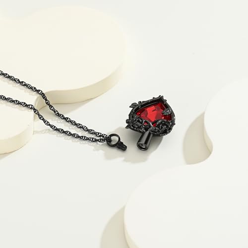 Cremation Jewelry for Ashes Rose Flower Urn Necklace with Crystal Heart Ashes Pendant Butterfly Necklaces for Women Men Memorial Keepsake Jewelry Gift Black-red