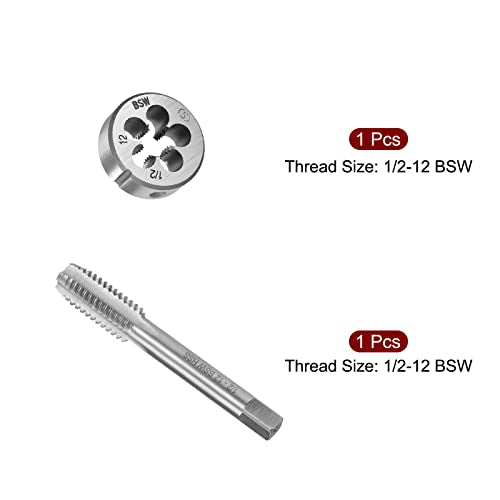 uxcell 1/2-12 BSW round threading dies, 2-piece right-hand thread tap and die set
