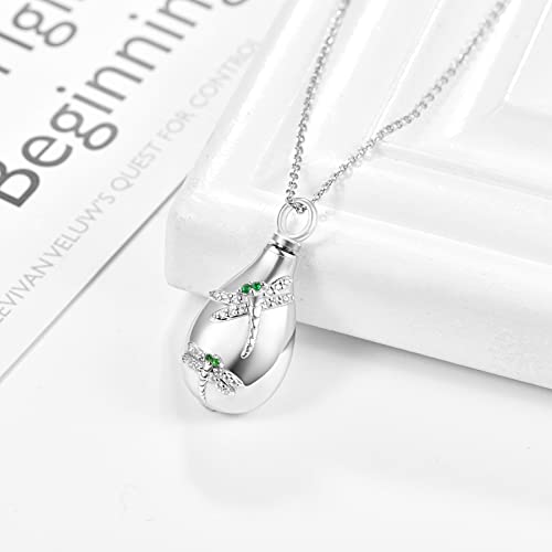 KINGWHYTE Dragonfly Ashes Necklace 925 Sterling Silver Urn Necklace for Ashes Animal Keepsake Cremation Jewelry Memory with Funnel Filler Kit