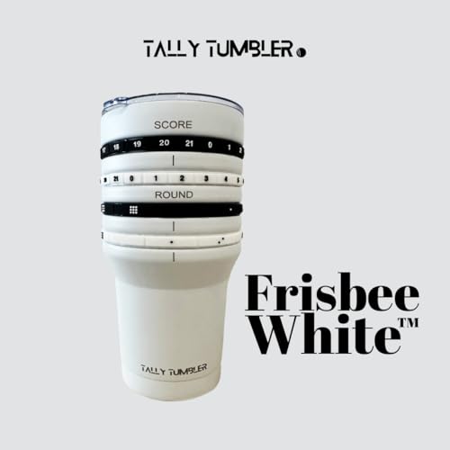 Tally Tumbler (Sport Version Stainless Steel Cup, 30 oz Leak Proof Lid, Double Wall Insulation, Tumbler with Score Keeping Counter used to Track Game Scores & Rounds Won, Two Teams (Frisbee White) Frisbee White