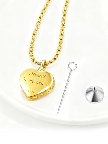 Pet Cremation Urn Necklace for Dog Cat Ashes 925 Sterling Silver 18K Gold Plated Paw Print Memorial Pendant Celtic Knot Keepsake Jewellery for Women Men 01B-Heart