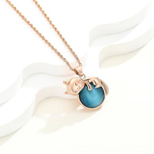 Urn Necklace for Ashes Cat Moonstone Cremation Jewelry for Pet Human Stainless Steel Memorial Urn Jewelry Keepsake Pendant for Women Men Gifts rose gold