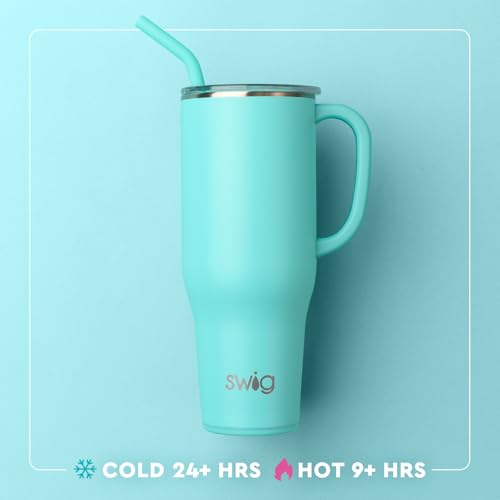 Swig Life 40oz Mega Mug, 40 oz Tumbler with Handle and Straw, Cup Holder Friendly, Dishwasher Safe, Extra Large Insulated Tumbler, Stainless Steel (Good Vibrations)
