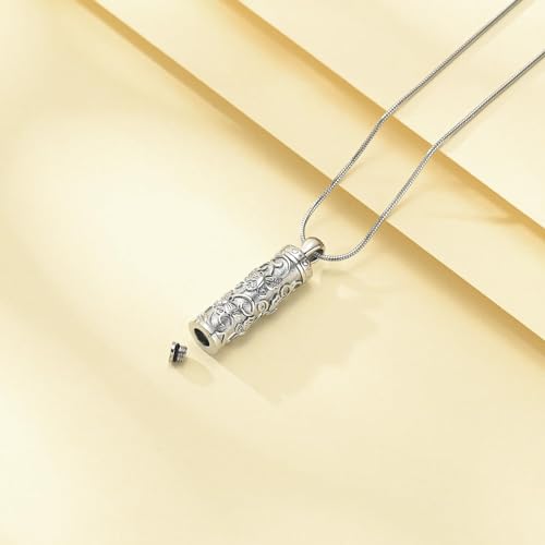 Cylinder Butterfly Urn Ashes Necklace for Women Men Cremation Jewelry of Loved Ones Memorial Vial Pendant Keepsake Jewellery Silver