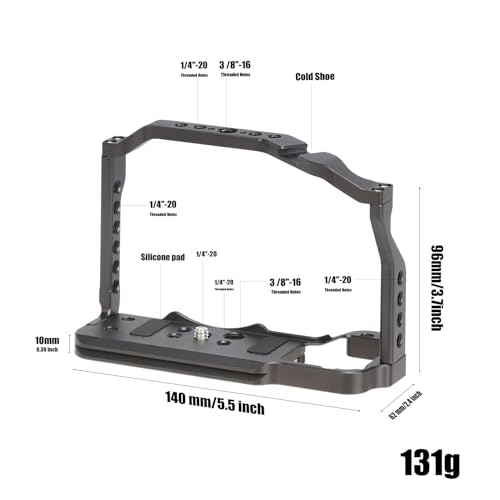 FocusFoto Camera Cage for Nikon Z30 Mirrorless Camera, Aluminium Video Vlogging Rig with Cold Shoe, 1/4"-20 Screw Mount, 3/8"-16 Locating Holes for Arri Grip, Quick Release Plate for Arca-Swiss Tripod