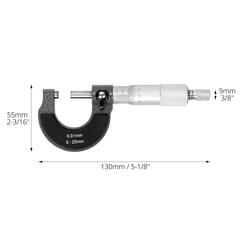 QWORK Micrometer, Micrometer, High Precision Measurement 0-25 mm, 0.01 mm Resolution