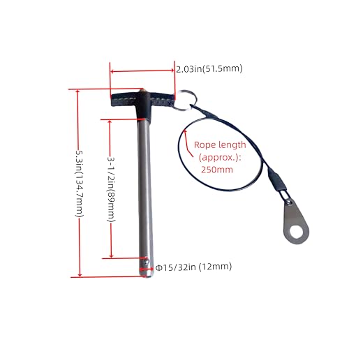 ZRuiYFFS stainless steel T-handle ball lock pin with lanyard, 12mm diameter and 89mm clamping length