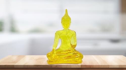 BUDDHO Buddha overcoming Temptations Buddha Statue 4" H. Poly Resin Thai Buddha Statue for Home Decor Buddha Decor Small Gift Office Gift Sculpture Figurines Zen Altar (Yellow) Yellow