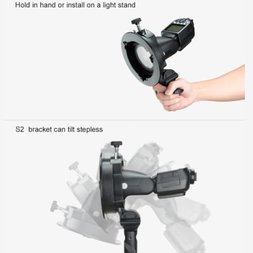 Godox S2 Camera Flash Bracket, S-Type Speedlite Holder with Bowens Mount Adapter, Compatible with Godox V1 AD200Pro V860III TT685 Flash for Softbox and Studio Lighting 2S