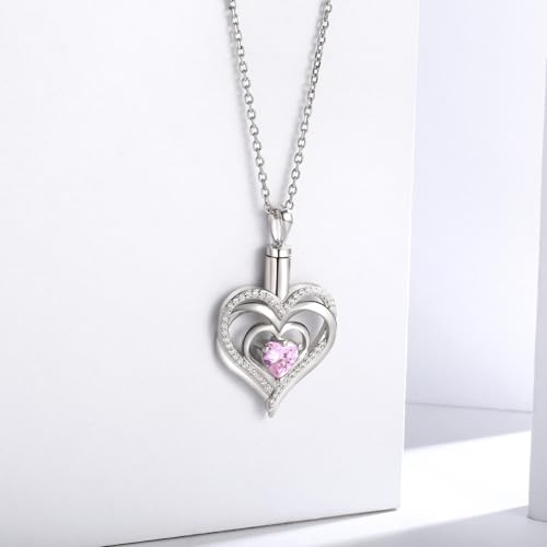 Sariel 925 Sterling Silver Heart Tree of Life Urn Necklace for Ashes Always in My Heart Keepsake Cremation Jewelry for Women October Heart Shape