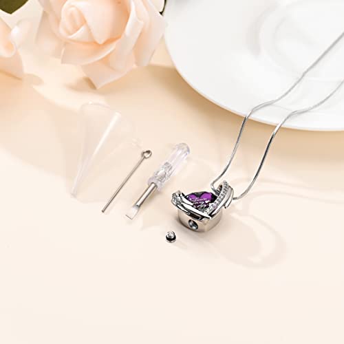 Minicremation Cremation Jewelry for Ashes Pendant - Crystal Heart Urn Necklace with Mini Keepsake Urn Memorial Ash Jewelry Purple-Forever