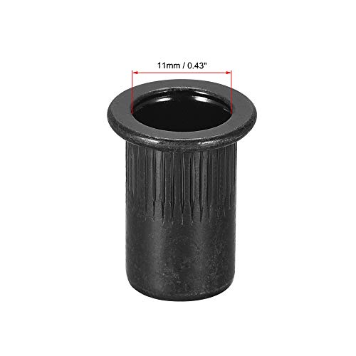 uxcell M8 black zinc-plated carbon steel rivet nuts with knurled flat head, 100-piece set