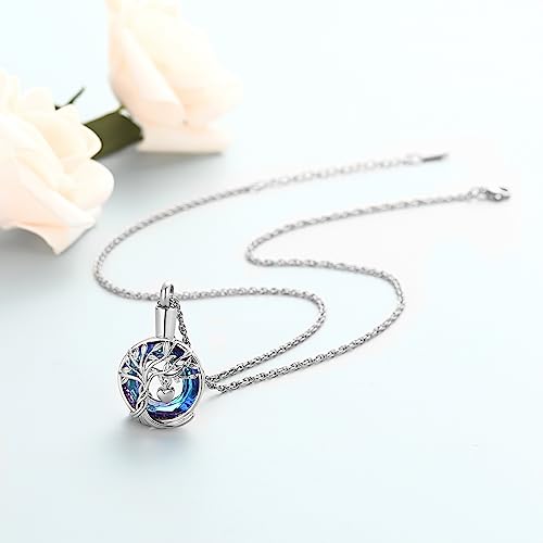 shajwo Tree of Life Cremation Urn Ashes Necklace for Women Men Silver-Blue 2