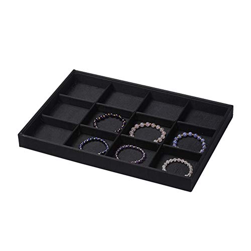 LiQunSweet 2 pcs Black Rectangle Shaped Cloth Organizer Tray Display 12 Grids Stackable Tray Case Storage Holders For Jewelry Bracelet Watch Box Bangle Displaying