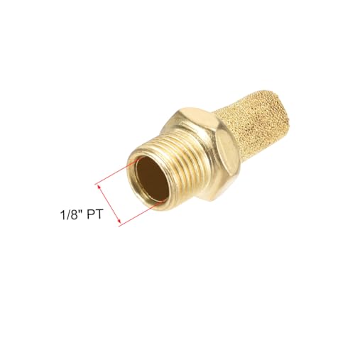 sourcing map Brass Exhaust Silencer with Brass Body 1/8 Inch PT Male Thread Bronze Pack of 10