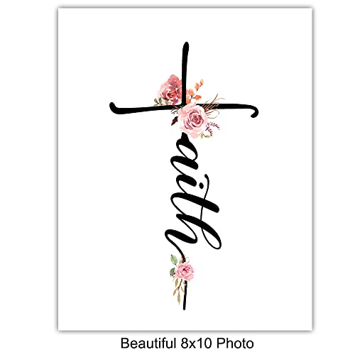 Christian Wall Decor - Shabby Chic Bible Verse Art, Pink Cross, Blessed