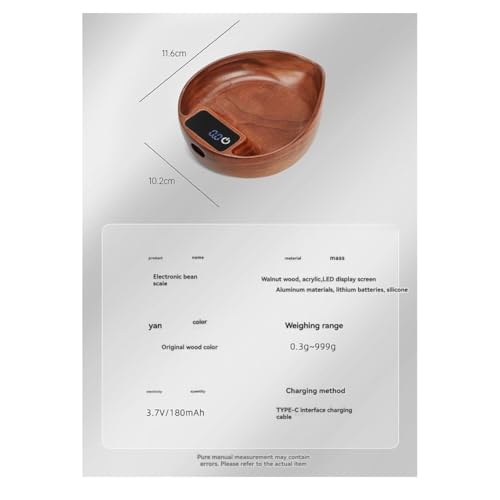 Coffee Bean Weigher, Tea Leaf Scale, Walnut Hand Brewing Electronic Scale Coffee Bean Scale Accurate to 0.1g