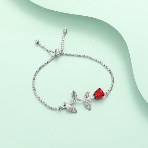 Rose Flower Urn Bracelet for Ashes for Women Memorial Adjustable Ashes Link Bracelet Cremation Jewelry C