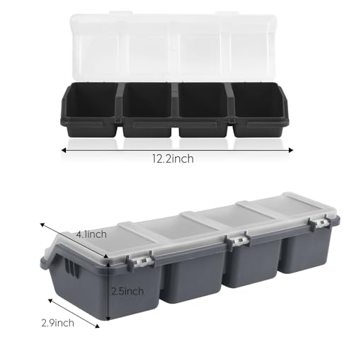 Duogalia 4-pack screw organizer boxes with lids, stackable compartments in blue, red, black, and grey