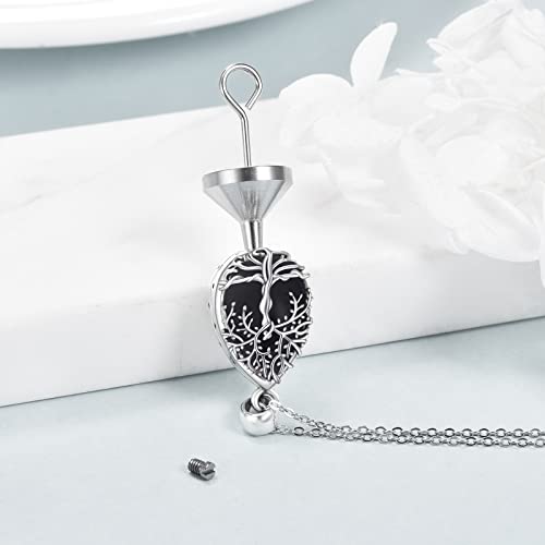 ONEFINITY Tree of Life Urn Necklace for Ashes Sterling Silver Moonstone Black Onyx Mass Agate Cremation Necklace for Ashes Keepsake Memory Jewelry for Women Black onyx tree