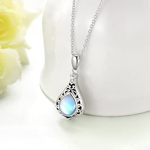 TYSO Celtic Urn Necklace For Ashes 925 Sterling Silver Cremation Jewelry For Ashes Keepake Urn Necklace Gifts For Women Wife Mother Moonstone