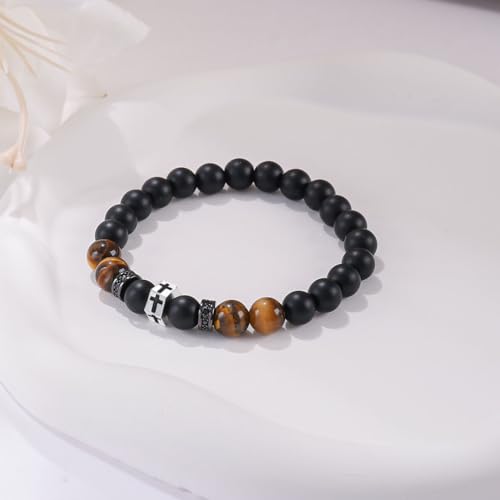 QWNHONEY Cross Bracelet for Men Son Brother Boyfriend Father Dad Husband Father's Day Birthday Christian Religious Faith Graduation Anniversary Christmas Jewelry Gift for Man Be Strong Be Brave Be Fearless