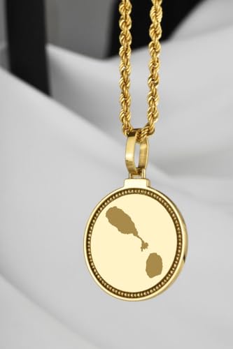 925 Sterling Silver Engraved Saint Kitts & Nevis Map Round Medallion 25mm Pendant Necklace Gold Plated City Country Travel Travler Jewellery Love Location For Men & Women Gift Jewelry |LK_EGMP_0029