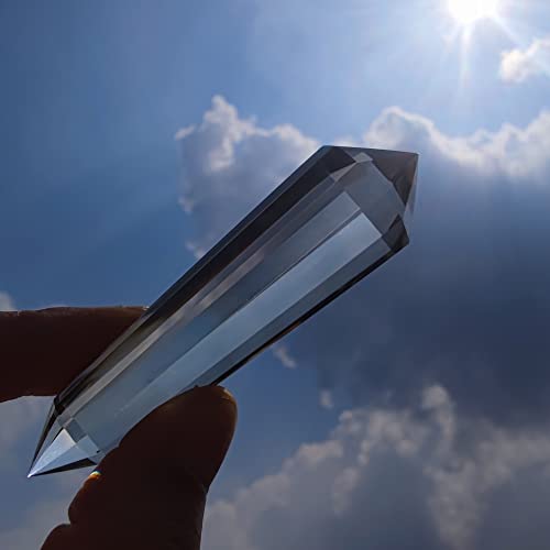 7cm 12 Sided Facet Smokey Crystal Vogel Smoky Double Terminated Wands Rock Quartz Point Reiki Healing Stone DT for Spiritual Meditation Energy Generator Gemstone Stick Cristal Wond for Chakra Gift