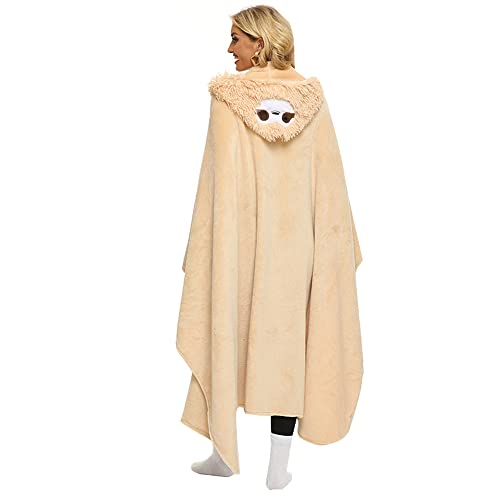 Wearable Blanket Hoodie, Oversized Flannel Comfy Sweatshirt for Adults,Warm Cozy Hooded Body Blanket Beige
