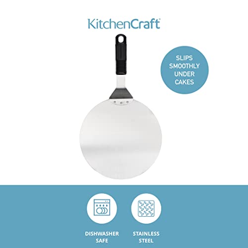 Stainless steel KitchenCraft cake lifter, 25cm, with a flat, wide surface for lifting and serving cakes, pies, and pastries.