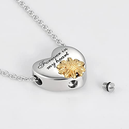 NanMuc Womens Sunflower Cremation Jewelry Urn Necklaces for Ashes Men Forever in My Heart Memory Necklace Easter Keepsake for Women