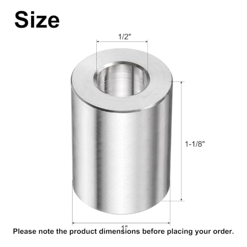 uxcell 5-piece stainless steel round spacers, 1/2-inch bore x 1-inch OD x 1-1/8-inch length for M12 screws