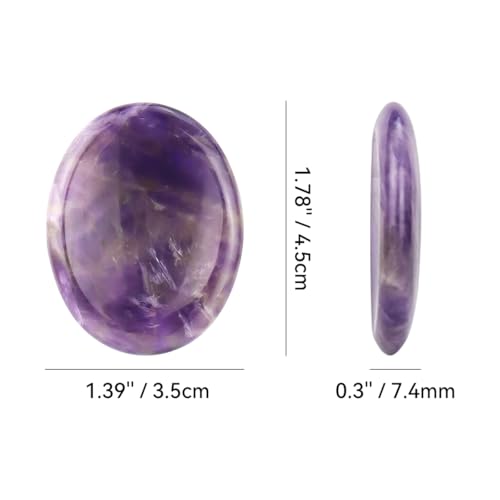 2PCS Thumb Worry Stone Natural Chakra Crystals Healing Stones Energy Stone for Anxiety, Stress, Calm Stripe Meditation (Amethyst) Amethyst