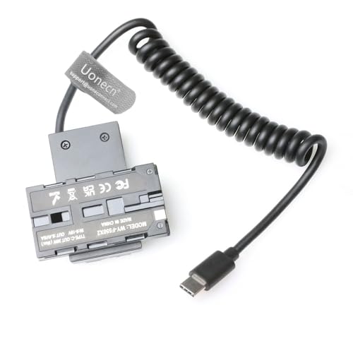 Uonecn USB C to NPF Dummy Battery Dual-Sided Cross-Shaped for Atomos| SmallHD Monitor, Wireless Transmission, NP-F550| F570| F770| F970 Dummy Battery Coiled Cable with USB-C PD Output Cross Contact Design