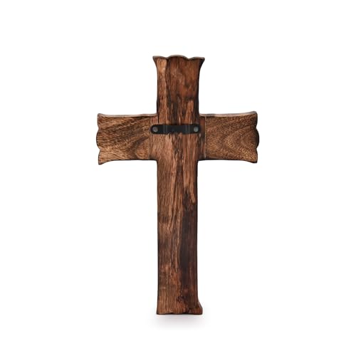 Indus Lifespace Wooden Wall Hanging Cross Handmade Antique Design - Rustic Look Decorative Religious Altar Spiritual Art Sculpture Home Living Room Decor (25.4cm x 15.24cm x 1.90cm)