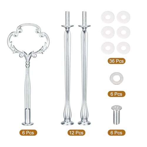 uxcell 6 Set 3-Tier Cupcake Stand Hardware Handles Cake Plate Stand Handle Silver