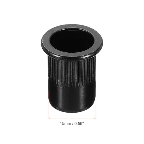 uxcell M12 carbon steel rivet nuts with knurled flat heads, black threaded insert nuts, 60 pieces