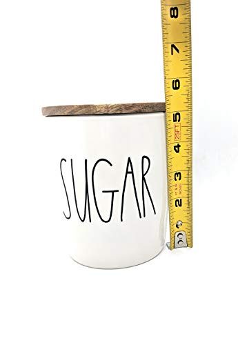Rae Dunn by Magenta large ceramic "SUGAR" cellar canister with wood lid, food storage jar with rustic design.