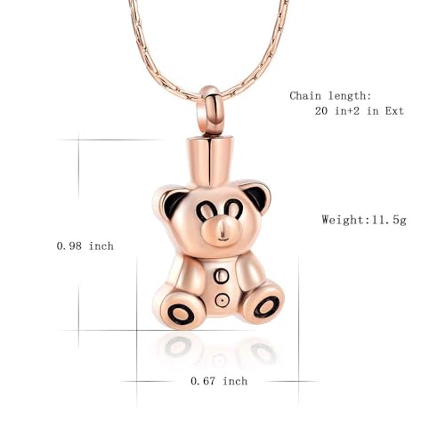 Cremation Jewelry Urn Necklaces for Ashes - Stainless Steel Teddy Bear Pendant Keepsake Memorial Pet Ashes Holder Rose Gold