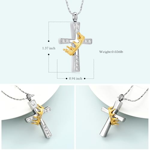 Imrsanl Crown Cross Urn Necklace for Ashes for Women Men Gold